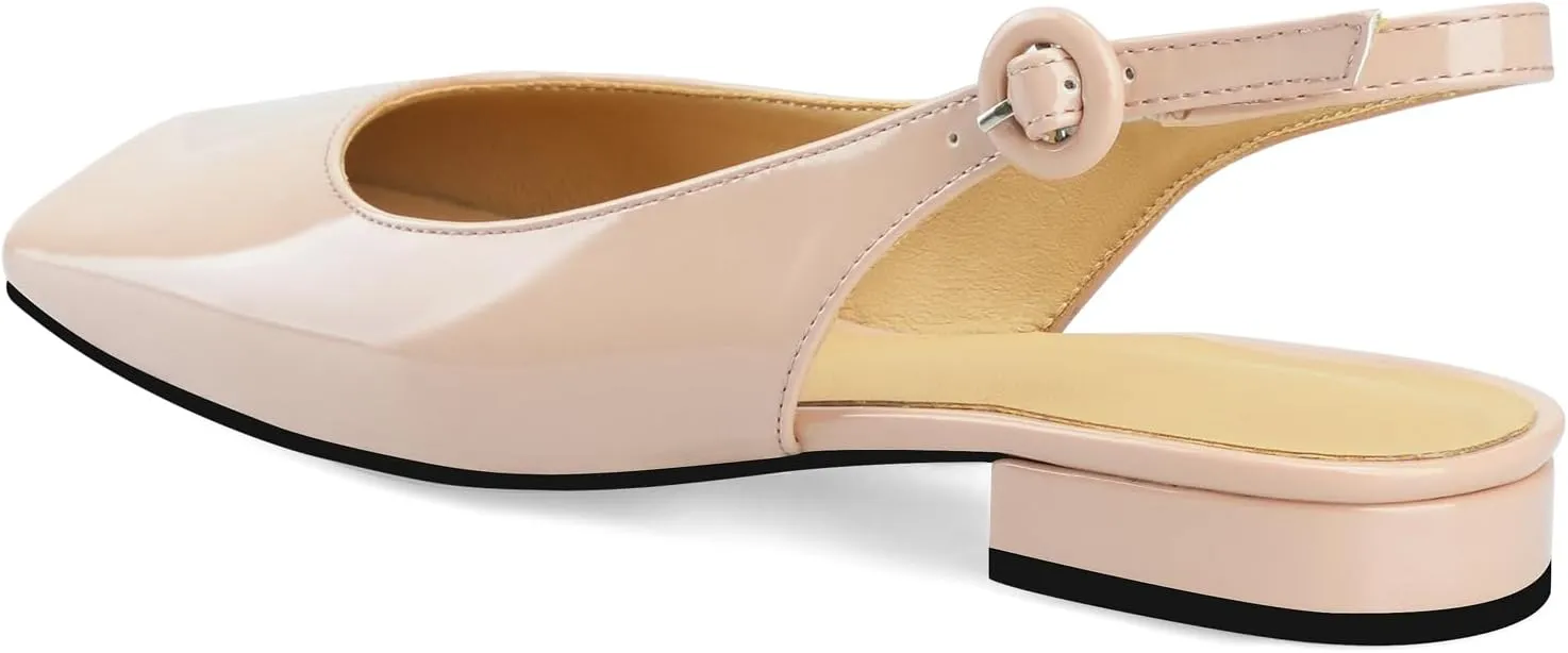 Slingback Flats for Women Square Toe Flat Low Heel Block Sandals Slip on Causal Walking Slide Shoes