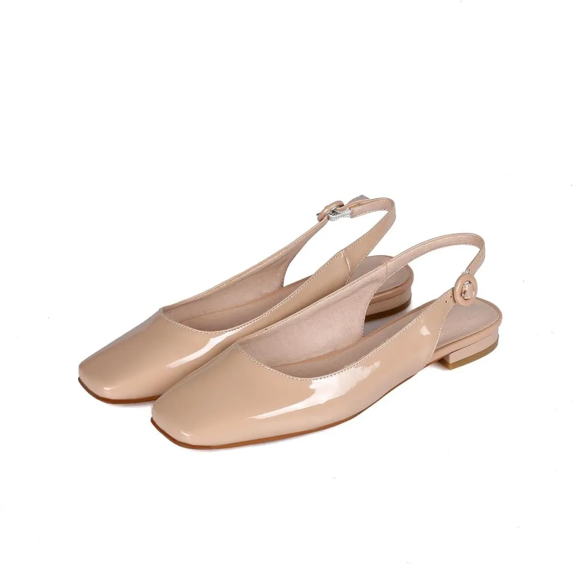 Slingback Flats for Women Square Toe Flat Low Heel Block Sandals Slip on Causal Walking Slide Shoes