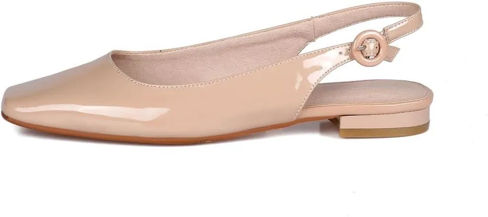 Slingback Flats for Women Square Toe Flat Low Heel Block Sandals Slip on Causal Walking Slide Shoes