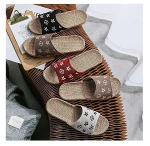 Slippers Fashion Couples Home Indoor Four Seasons Soft Floor Linen Sandals    8958