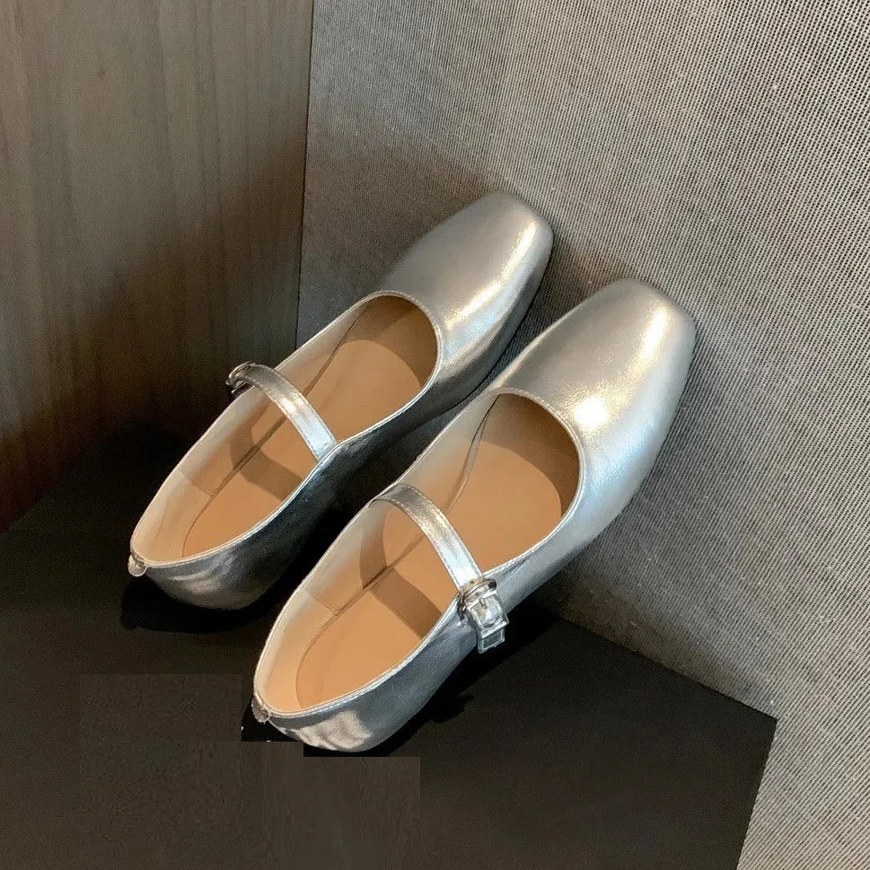 TAVIMART  -  Casual Women Flats Spring Summer Office Ladies Silver Metal Color Mary Janes Shoes Woman Retro Style Concise Comfortable Flats
