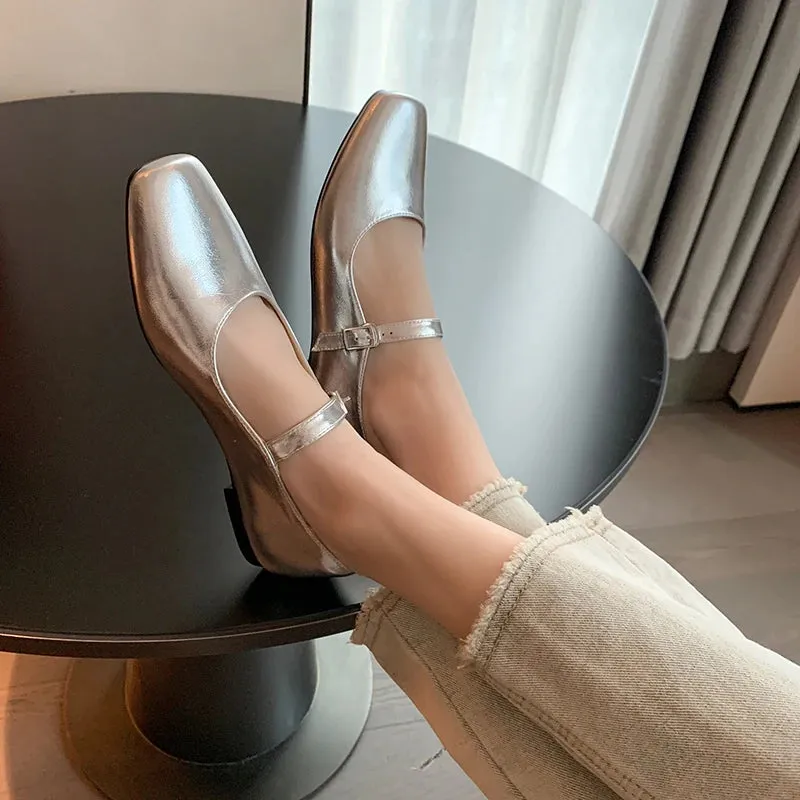 TAVIMART  -  Casual Women Flats Spring Summer Office Ladies Silver Metal Color Mary Janes Shoes Woman Retro Style Concise Comfortable Flats