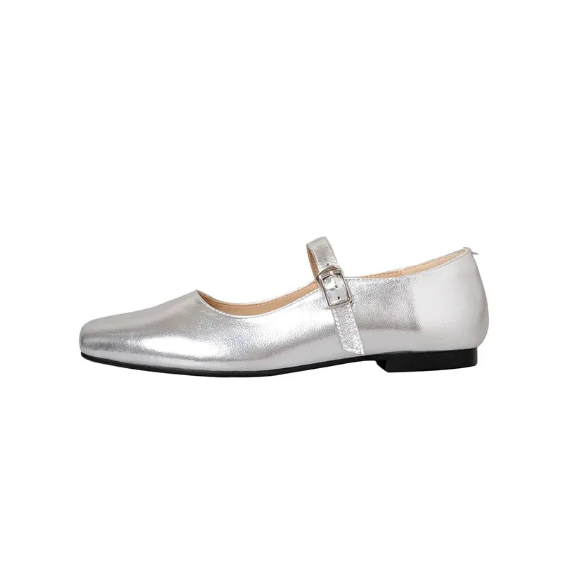 TAVIMART  -  Casual Women Flats Spring Summer Office Ladies Silver Metal Color Mary Janes Shoes Woman Retro Style Concise Comfortable Flats