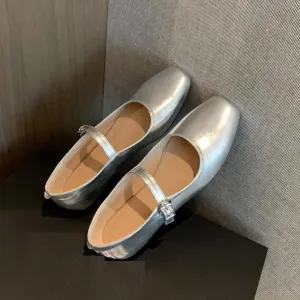 TAVIMART  -  Casual Women Flats Spring Summer Office Ladies Silver Metal Color Mary Janes Shoes Woman Retro Style Concise Comfortable Flats