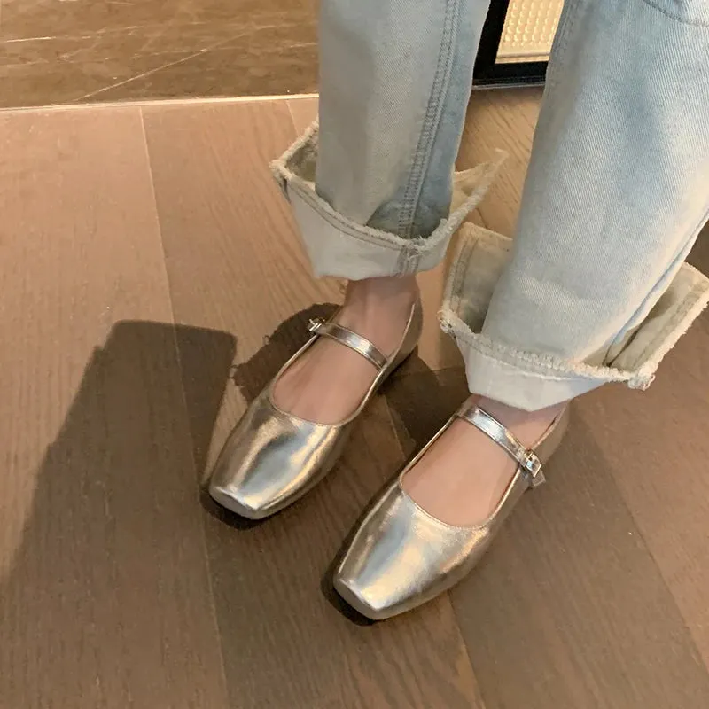 TAVIMART  -  Casual Women Flats Spring Summer Office Ladies Silver Metal Color Mary Janes Shoes Woman Retro Style Concise Comfortable Flats