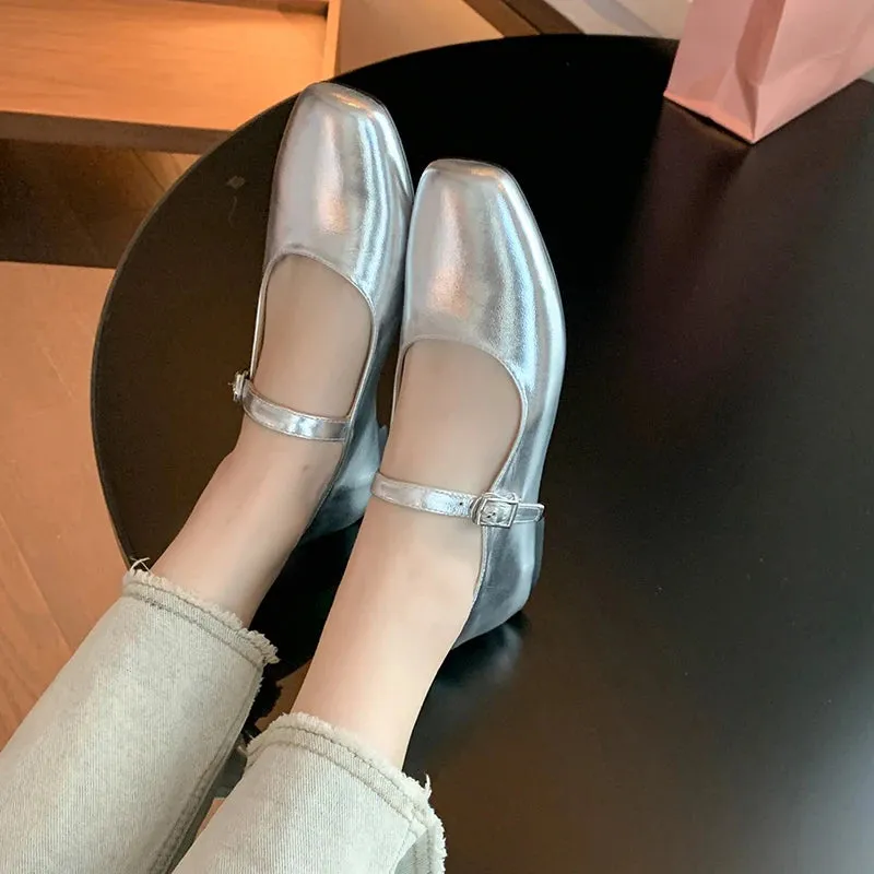 TAVIMART  -  Casual Women Flats Spring Summer Office Ladies Silver Metal Color Mary Janes Shoes Woman Retro Style Concise Comfortable Flats