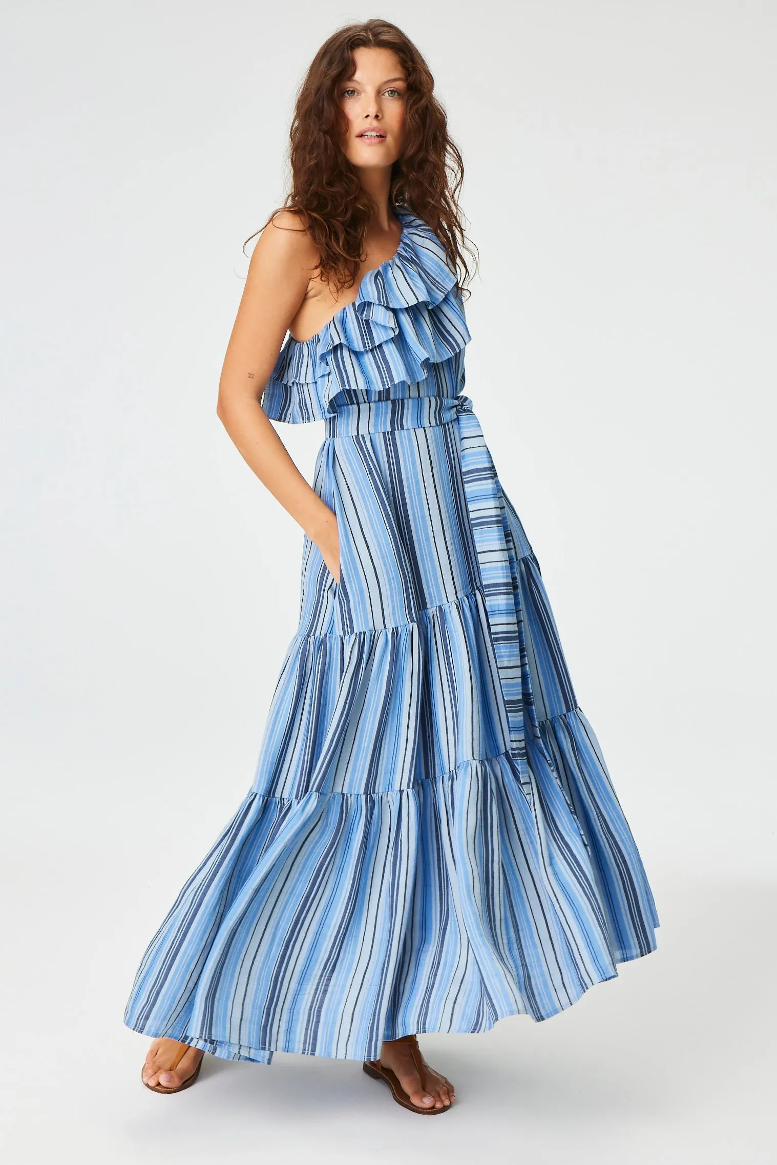 THE ARDEN DRESS in SEA STRIPED LINEN