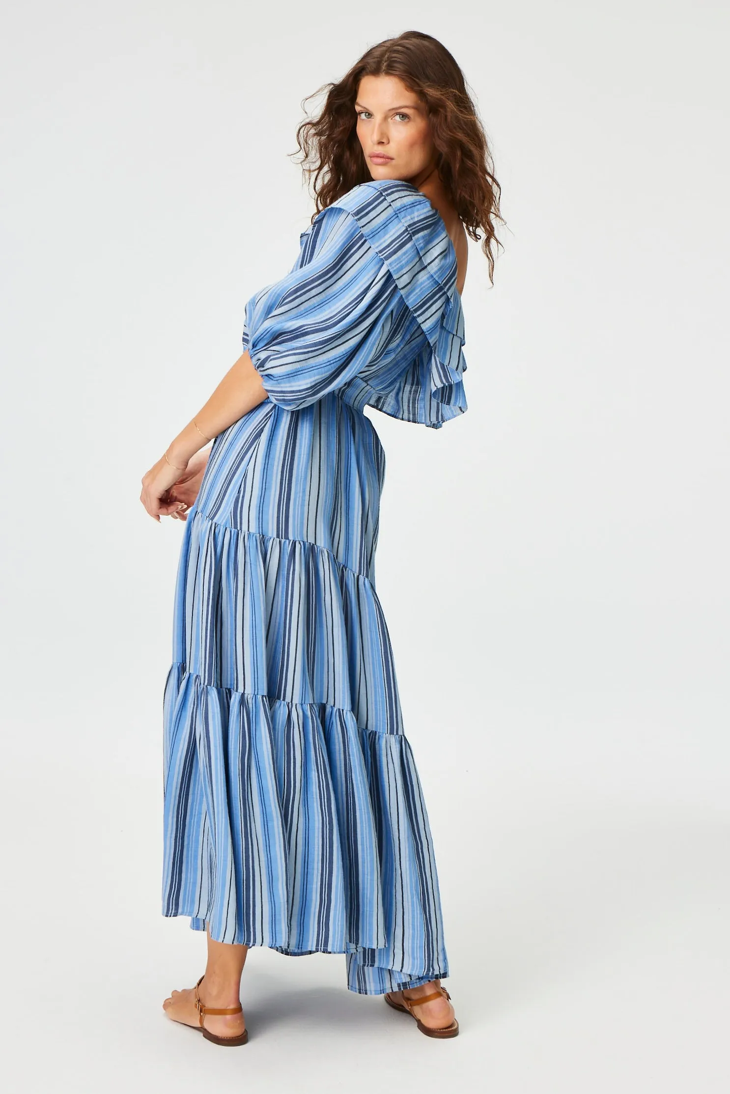 THE ARDEN DRESS in SEA STRIPED LINEN