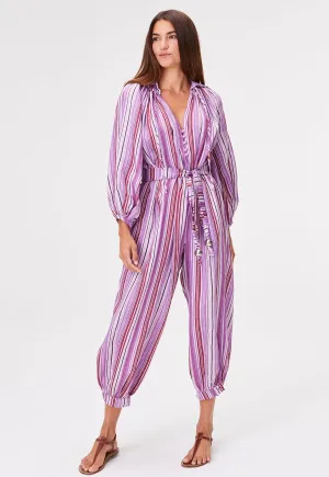 THE POET JUMPSUIT in BLUEBERRY STRIPED LINEN