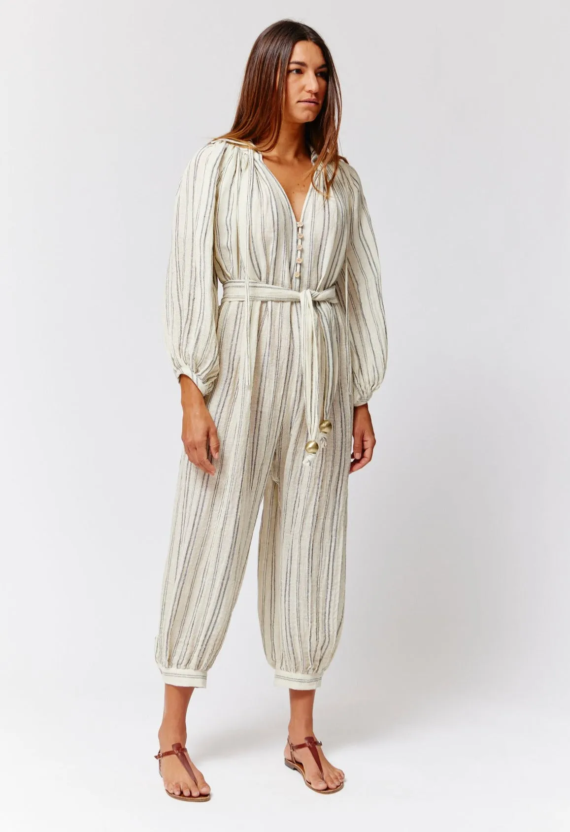 THE POET JUMPSUIT in NATURAL & BLACK STRIPED CHIOS GAUZE
