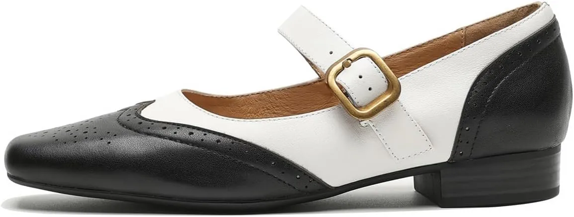 U-lite Women's Mary Jane Leather Flats Ballet Dress Shoes Square Toe Slip On Vintage Casual Style