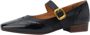 U-lite Women's Mary Jane Leather Flats Ballet Dress Shoes Square Toe Slip On Vintage Casual Style