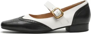 U-lite Women's Mary Jane Leather Flats Ballet Dress Shoes Square Toe Slip On Vintage Casual Style