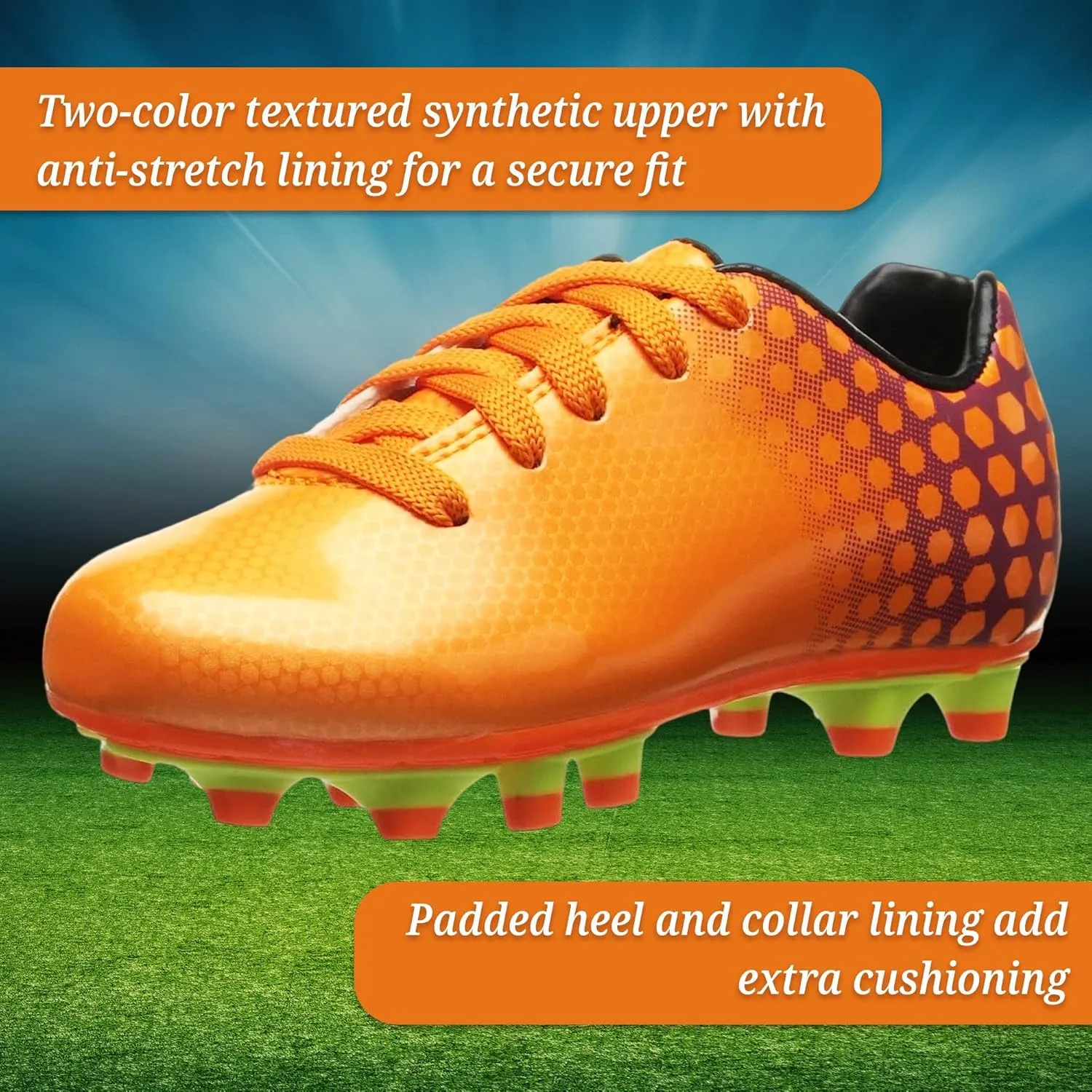 Vizari Palomar Firm Ground Soccer Shoes for Boys and Girls | Durable Synthetic Youth Soccer Cleats with Cushioned Sole for Stability | Secure Fit Kids Cleats with Padded Heel