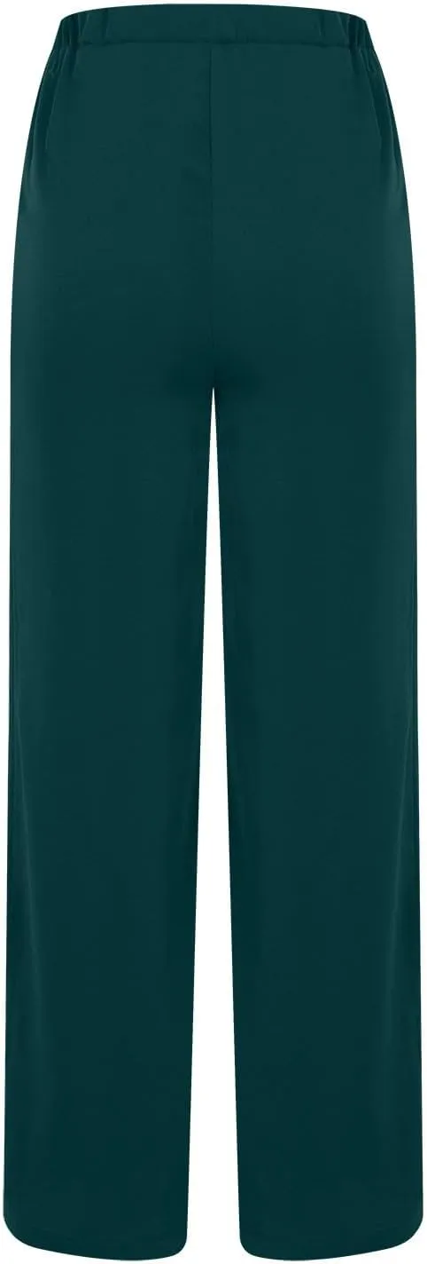 Wide Leg Pants for Women High Waist Tie Knot Front Split Flowy Palazzo Pant Dressy Casual Loose Comfy Lounge Trousers