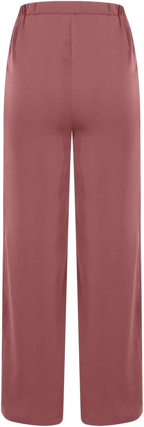 Wide Leg Pants for Women High Waist Tie Knot Front Split Flowy Palazzo Pant Dressy Casual Loose Comfy Lounge Trousers