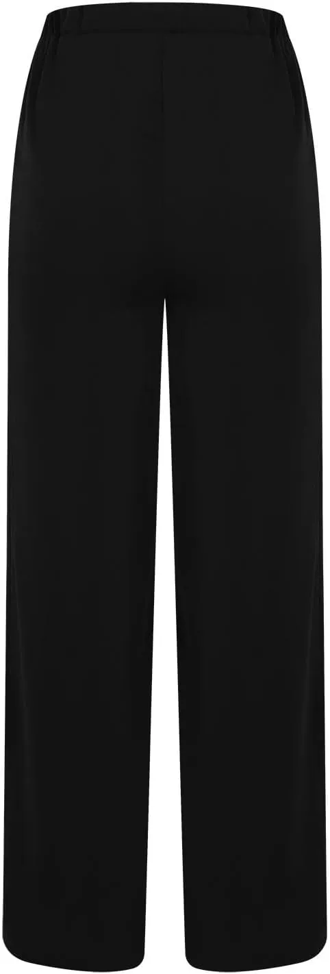Wide Leg Pants for Women High Waist Tie Knot Front Split Flowy Palazzo Pant Dressy Casual Loose Comfy Lounge Trousers