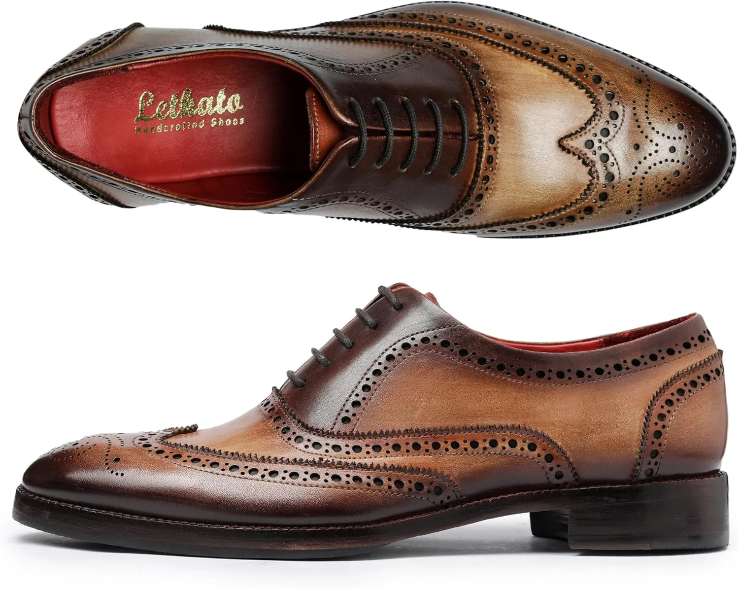 Wingtip Brogue Oxford Handcrafted Men's Genuine Leather Lace up Dress Shoes