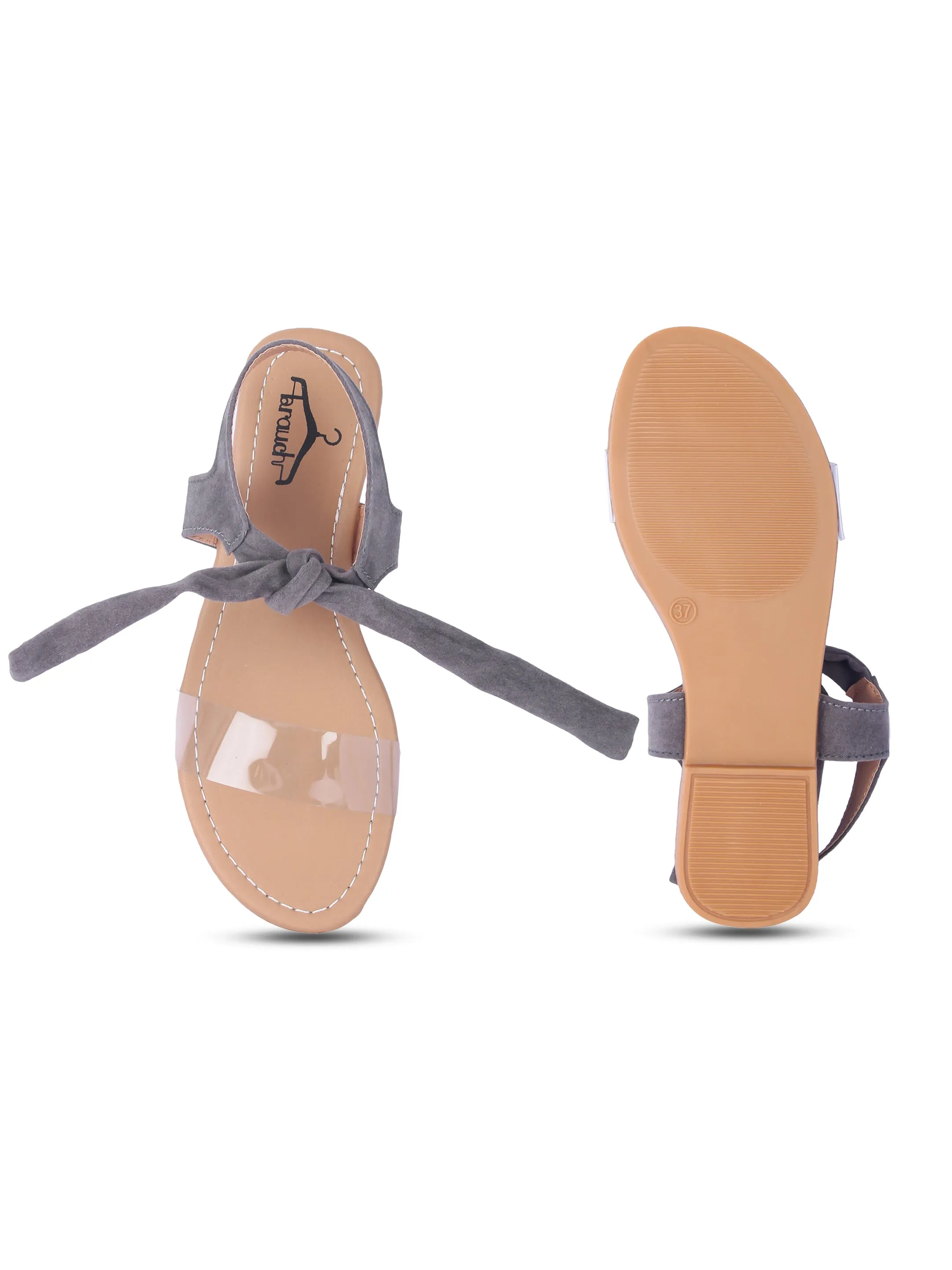 Women Grey Suede Transparent Tie Up Fashion Sandal