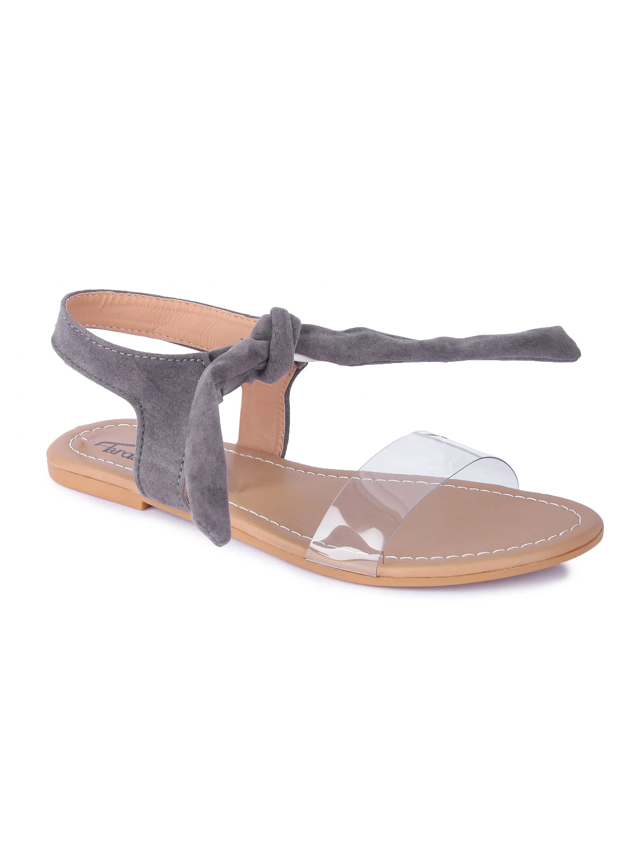 Women Grey Suede Transparent Tie Up Fashion Sandal