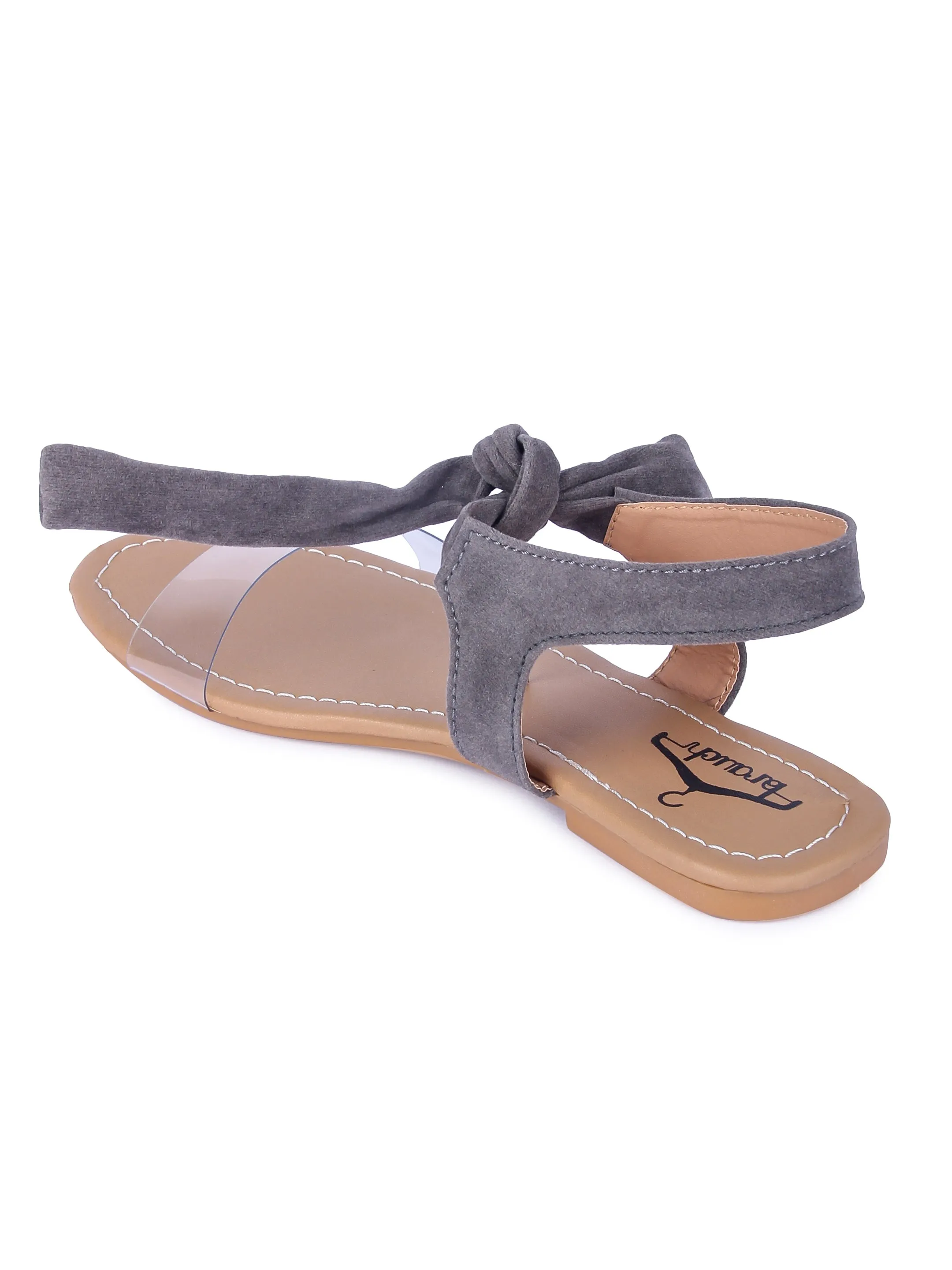 Women Grey Suede Transparent Tie Up Fashion Sandal