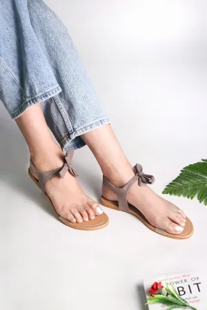 Women Grey Suede Transparent Tie Up Fashion Sandal