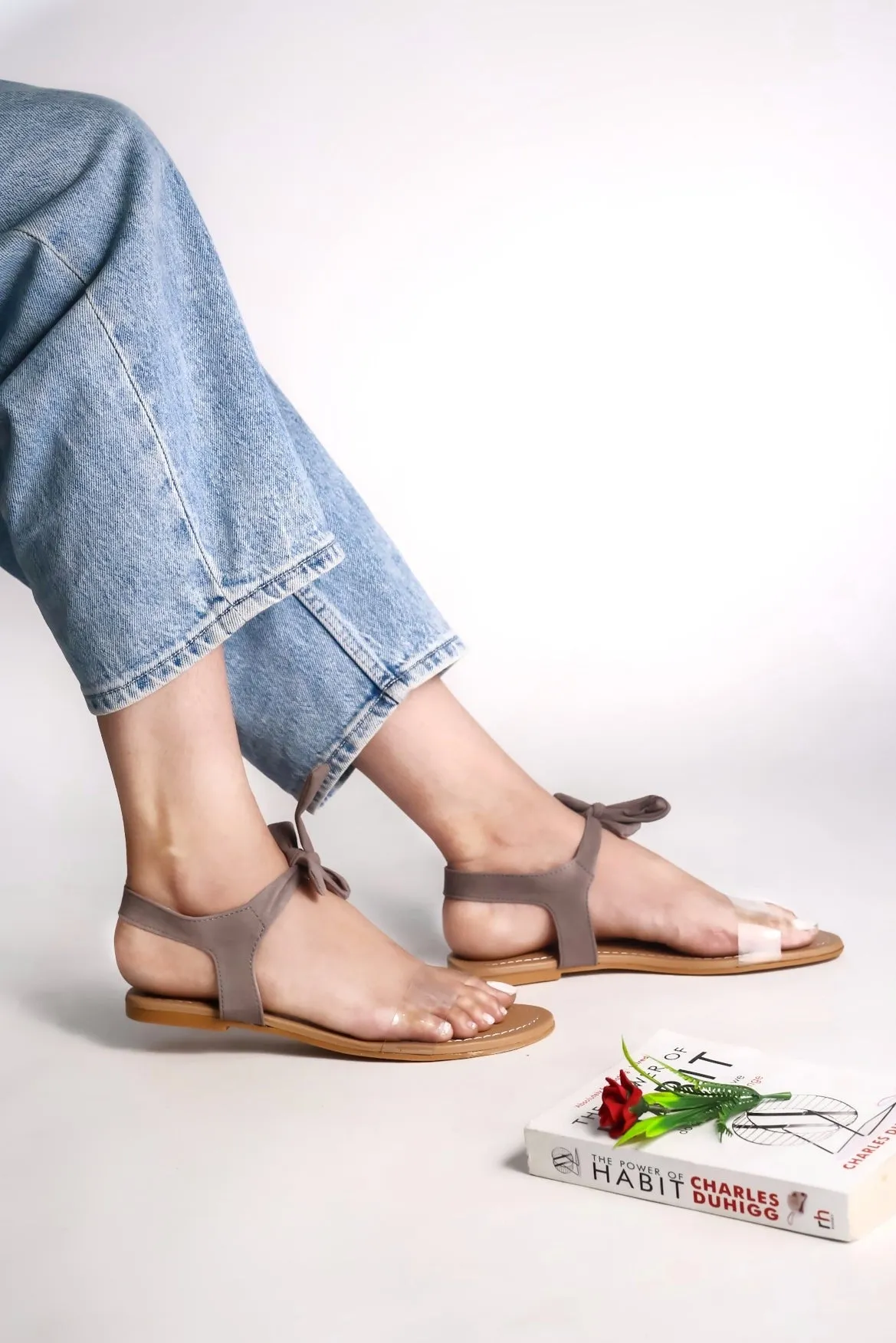 Women Grey Suede Transparent Tie Up Fashion Sandal