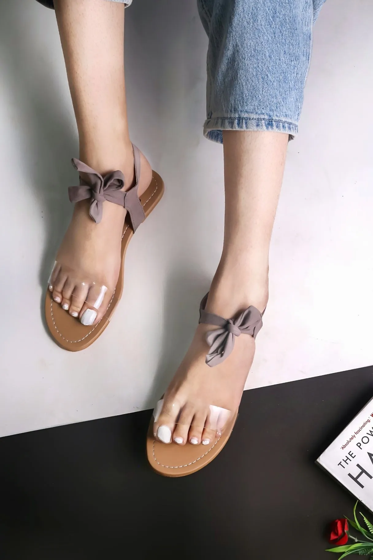 Women Grey Suede Transparent Tie Up Fashion Sandal