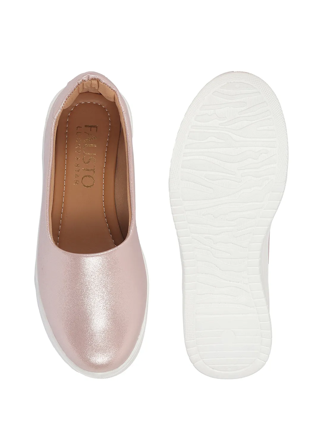 Women Pink Height Enhancer Lightweight Glitter Slip On Shoes|Memory Cushion Insole|Party Slip On All Season Casual Shoe