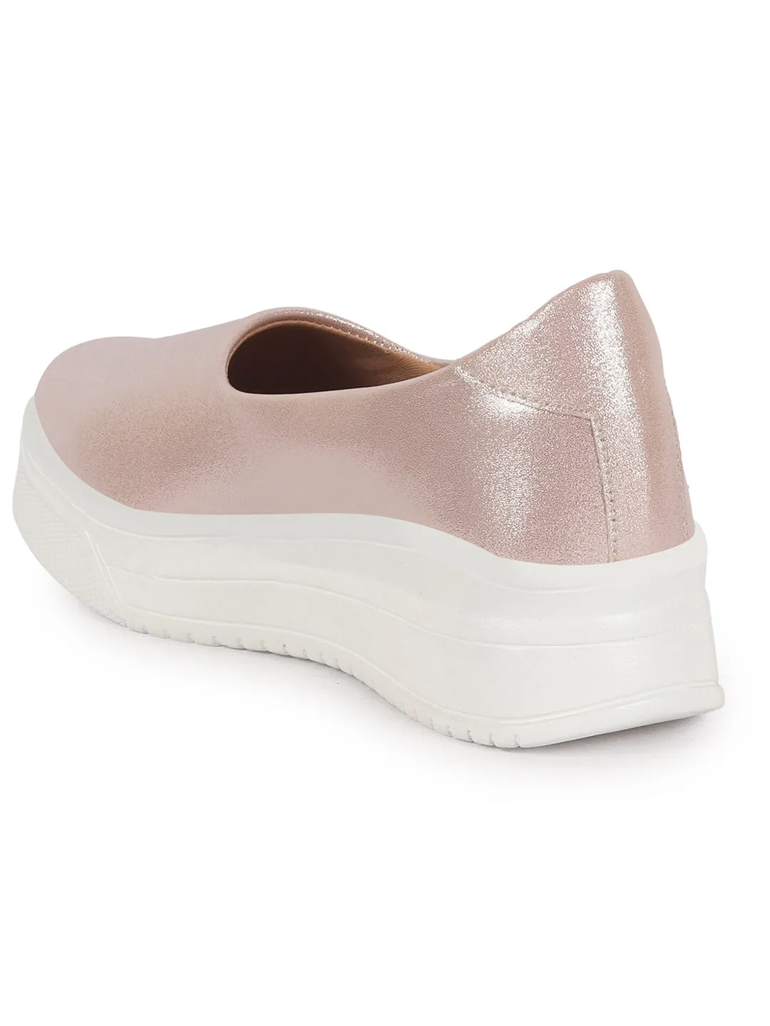 Women Pink Height Enhancer Lightweight Glitter Slip On Shoes|Memory Cushion Insole|Party Slip On All Season Casual Shoe