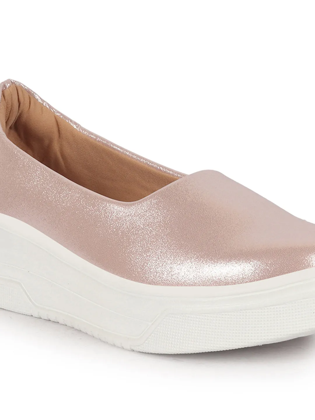 Women Pink Height Enhancer Lightweight Glitter Slip On Shoes|Memory Cushion Insole|Party Slip On All Season Casual Shoe