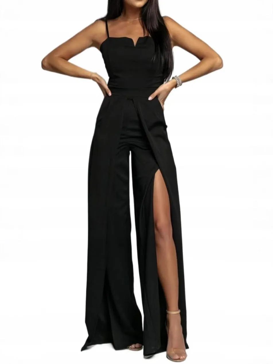 Womens Jumpsuit  Strapless Slim Fit  Wide Leg  Front Slits  Formal Partywear