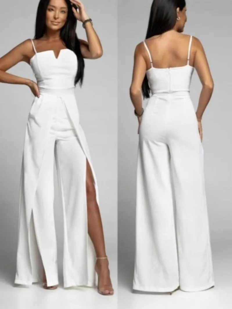 Womens Jumpsuit  Strapless Slim Fit  Wide Leg  Front Slits  Formal Partywear