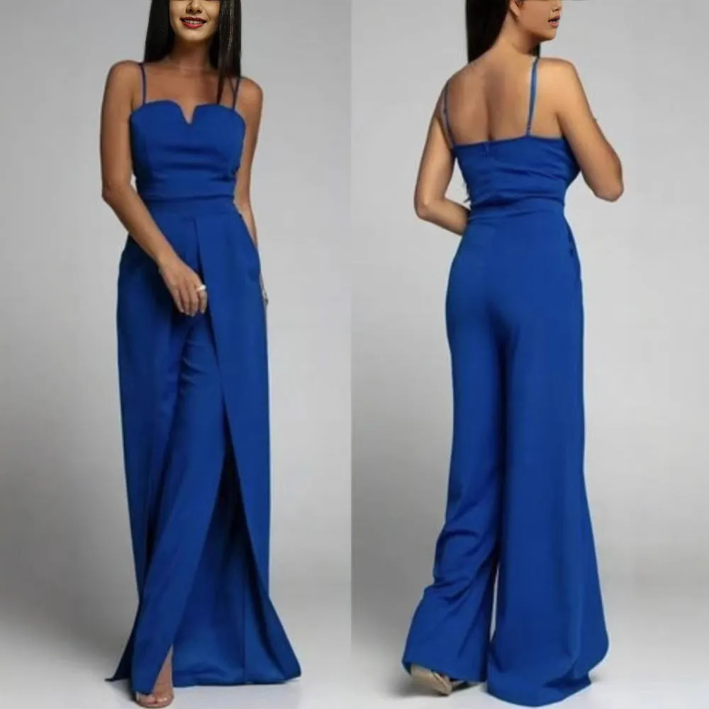 Womens Jumpsuit  Strapless Slim Fit  Wide Leg  Front Slits  Formal Partywear