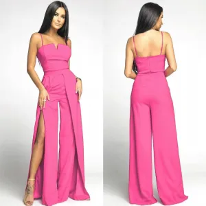 Womens Jumpsuit  Strapless Slim Fit  Wide Leg  Front Slits  Formal Partywear