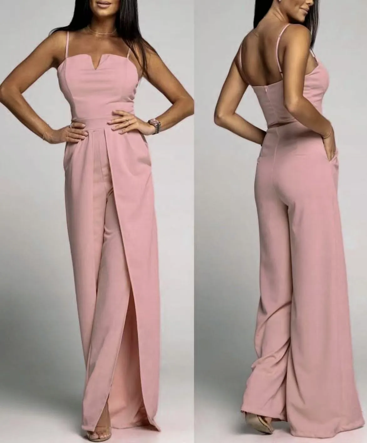 Womens Jumpsuit  Strapless Slim Fit  Wide Leg  Front Slits  Formal Partywear