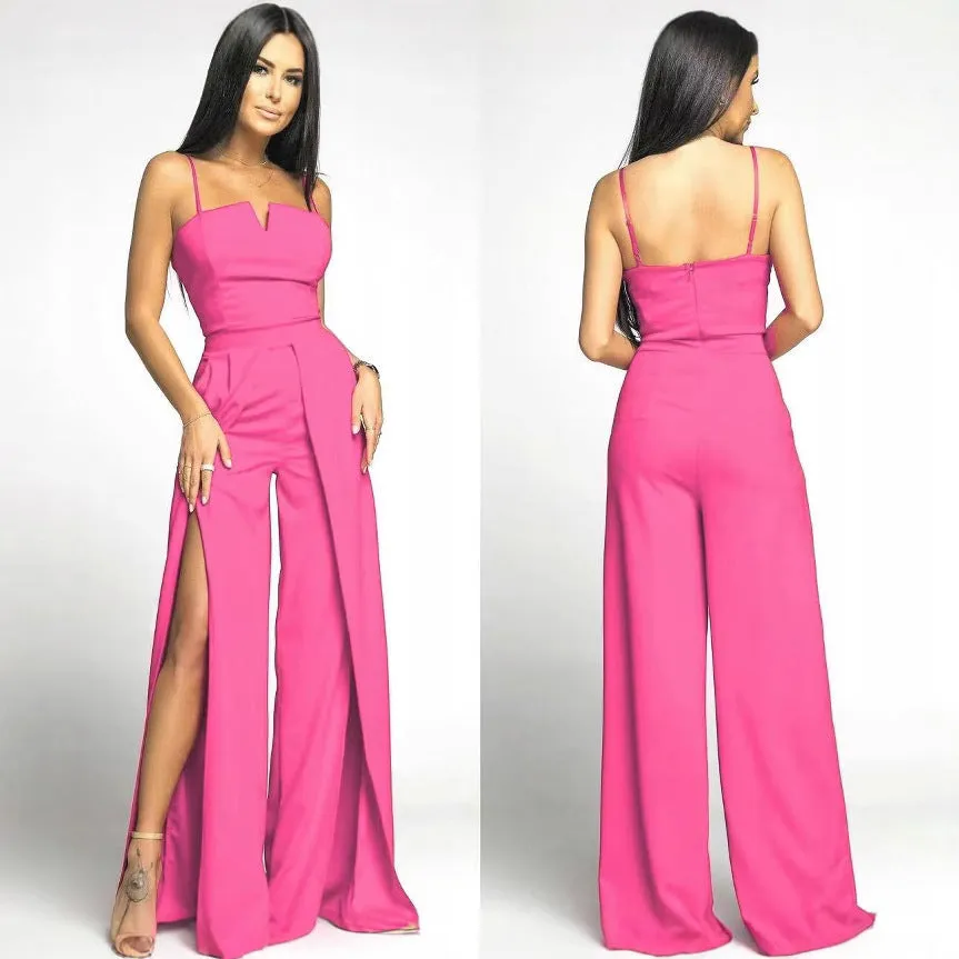 Womens Jumpsuit  Strapless Slim Fit  Wide Leg  Front Slits  Formal Partywear