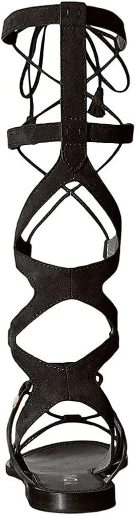 YDN Women Sexy Knee High Lace up Flats Fringe Low Heel Gladiator Strap Sandals Shoe