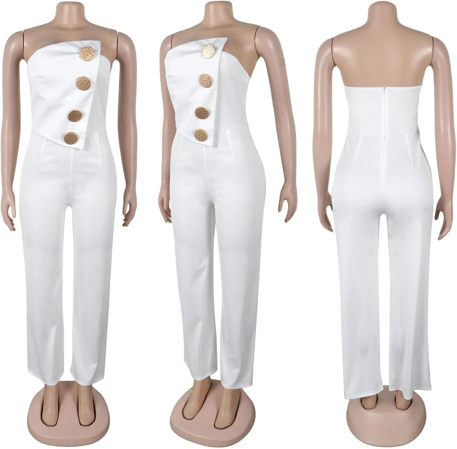 Yuopeid Women's Sexy Strapless Off Shoulder Bodycon Tube Top Overalls Jumpsuit Wide Leg Pants Formal Party Rompers