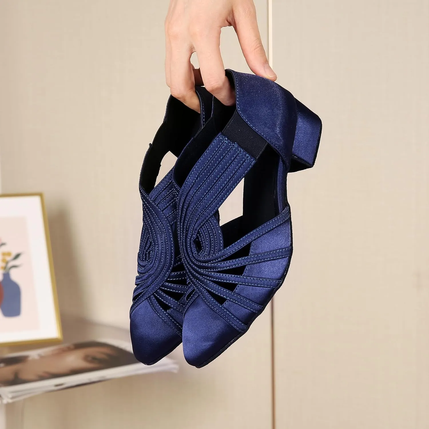 YYTing Women Swing Latin Ballroom Salsa Dance Shoes (Closed Toe, Suede Sole) YT12